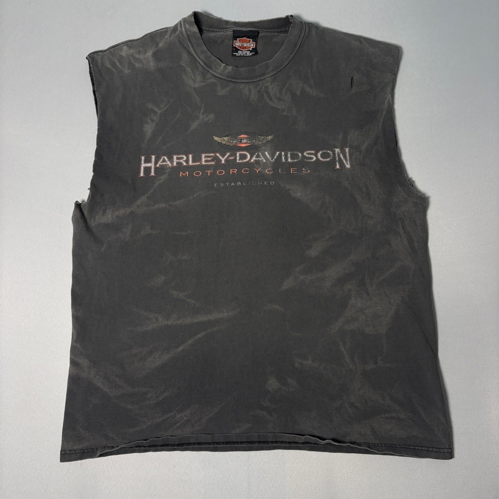 Vintage Harley Davidson Oklahoma City Muscle Tee Distressed Hanes Beefy-T Large